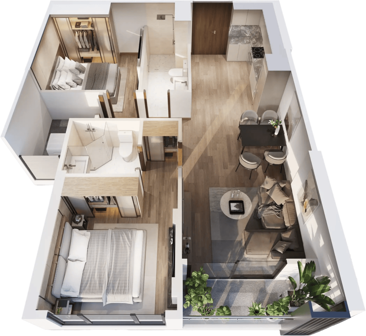 Mẫu Căn hộ 2 Phòng ngủ tại phân khu The Wave Masteri Grand Coast