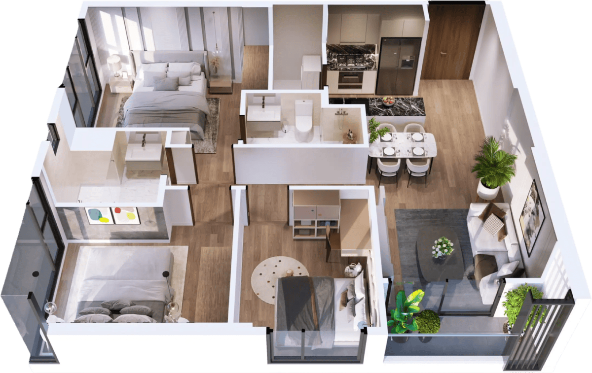 Mẫu Căn hộ 3 Phòng ngủ tại phân khu The Wave Masteri Grand Coast