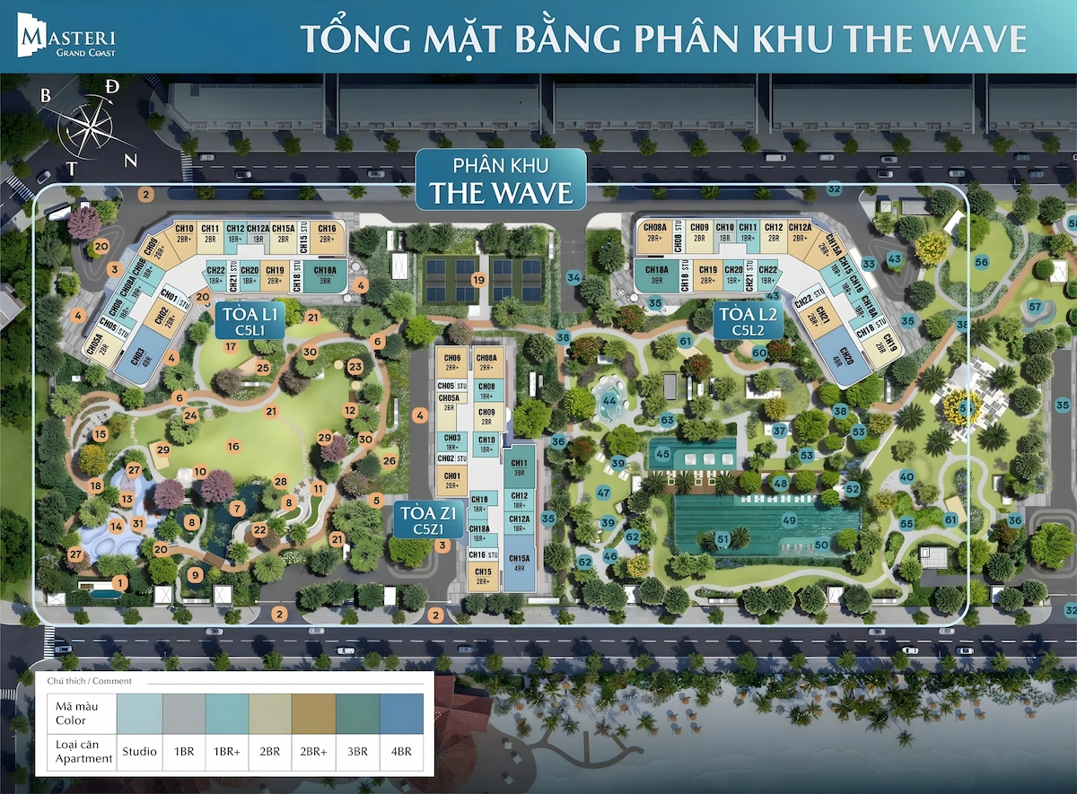 Tổng mặt bằng phân khu The Wave Masteri Grand Coast